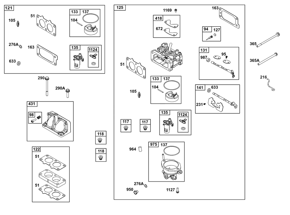 Carburetor Group Diagram and Parts List for 386442-0467-G1  Briggs and Stratton Engine